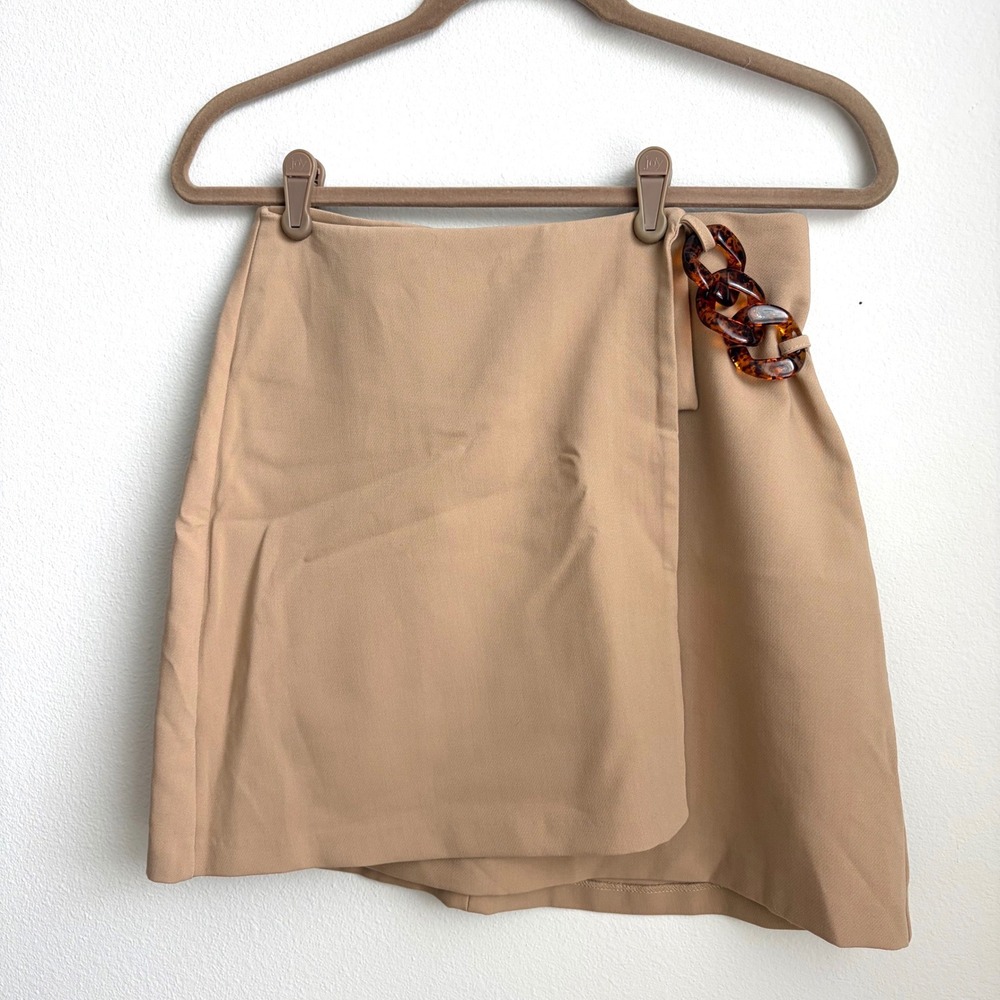 Zara Beige Wrap Mini Skirt Tortoiseshell Chain Link Tan Small 26